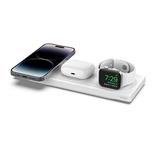 Belkin MagSafe 3 in 1 Wireless Charger, MFi Zertifiziertes Schnelllade-Reisepad für iPhone 13 und 12 Series Pro, Pro Max, Mini, Apple Watch Serie 7 und älter, AirPods 2, AirPods, AirPods Pro von Belkin
