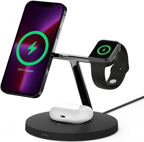 Belkin BoostCharge Pro - Kabelloses Ladegerät - mit MagSafe + AC-Netzteil - 15 Watt - Fast Charge - Schwarz (WIZ017VFBK) von Belkin