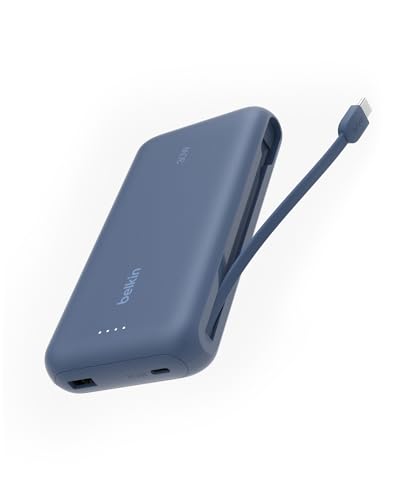 Belkin Portable Powerbank zum Schnellladen mit integriertem Kabel 20K PD 30 W, USB-C Power Delivery, Akkupack für die iPhone 16-Serie, iPad Pro, Galaxy S25-Serie usw., Blau Belkin Portable Powerbank zum Schnellladen mit integriertem Kabel 20K PD 30 W, USB-C Power Delivery, Akkupack für die iPhone 16-Serie, iPad Pro, Galaxy S25-Serie usw., Blau von Belkin