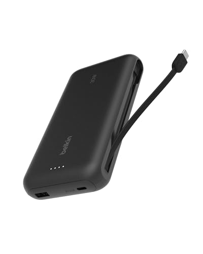 Belkin Portable Powerbank zum Schnellladen mit integriertem Kabel 20K PD 30 W, USB-C Power Delivery, Akkupack für die iPhone 16-Serie, iPad Pro, Galaxy S25-Serie usw., Schwarz Belkin Portable Powerbank zum Schnellladen mit integriertem Kabel 20K PD 30 W, USB-C Power Delivery, Akkupack für die iPhone 16-Serie, iPad Pro, Galaxy S25-Serie usw., Schwarz von Belkin