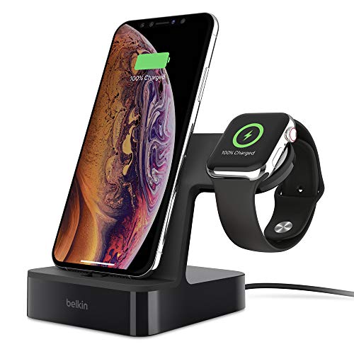 Belkin PowerHouse Ladestation für die Apple Watch und das iPhone (iPhone Ladestation für iPhone 12, 12 Pro, 12 Pro Max, 12 mini und ältere Modelle, Apple Watch Series SE, 6, 5, 4, 3, 2, 1) - Schwarz von Belkin