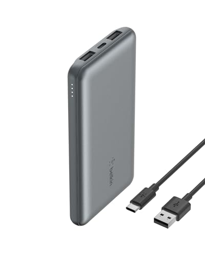 Belkin Powerbank 10000mah, tragbares USB-C-Ladegerät mit 1 USB-C- & 2 USB-A-Anschlüssen, Akkupack zum Laden mit bis zu 15 W, Externe handyakkus für iPhone, Galaxy, Pixel, AirPods, iPad – Spacegrau von Belkin