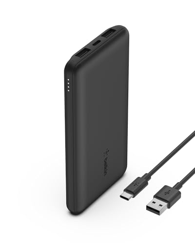 Belkin Powerbank 10000mah, tragbares USB-C-Ladegerät mit 1 USB-C- & 2 USB-A-Anschlüssen, Akkupack zum Laden mit bis zu 15 W, externe handyakkus für iPhone, Galaxy, Pixel, AirPods, iPad usw. – Schwarz von Belkin