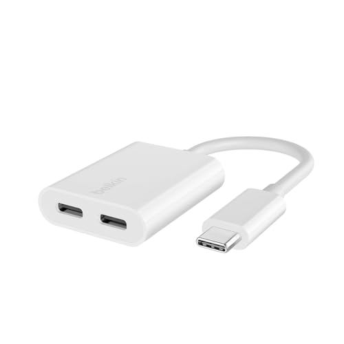 Belkin Rockstar USB-C-Audio- und Ladeadapter, Kopfhörer-Adapter, USB C Adapter, Schnellladen mit USB-C Power Delivery 60 W, für iPhone 15, iPad, Galaxy, Note, Google Pixel, LG, Sony, OnePlus – Weiß von Belkin