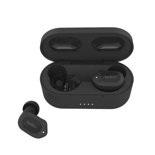 Belkin SOUNDFORM Play True Wireless In-Ear-Kopfhörer, Kopfhörer kabellos, 3 EQ-Voreinstellungen, schweiß- und spritzwasserfest, Schutzart IPX5, 38 Std. Betrieb – Schwarz, One Size, AUC005 von Belkin