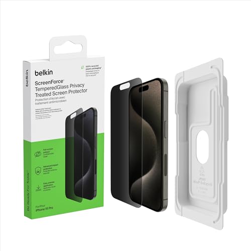 Belkin ScreenForce TemperedGlass antimikrobielle Display-Privacy-Schutzfolie für iPhone 15 Pro, dünn und kratzfest, inklusive Positionierungsschale für eine blasenfreie Applikation Belkin ScreenForce TemperedGlass antimikrobielle Display-Privacy-Schutzfolie für iPhone 15 Pro, dünn und kratzfest, inklusive Positionierungsschale für eine blasenfreie Applikation von Belkin
