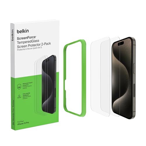 Belkin ScreenForce TemperedGlass antimikrobielle Display-Schutzfolie für iPhone 15 Pro, dünn, kristallklar, kratzfest, Positionierungsrahmen für Blasenfreie Applikation, 2er-Pack, Exklusiv bei Amazon Belkin ScreenForce TemperedGlass antimikrobielle Display-Schutzfolie für iPhone 15 Pro, dünn, kristallklar, kratzfest, Positionierungsrahmen für Blasenfreie Applikation, 2er-Pack, Exklusiv bei Amazon von Belkin
