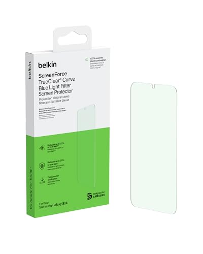 Belkin ScreenForce TrueClear Curve Displayschutz mit Blaulichtfilter, Samsung Galaxy S24 Display-Schutzfolie, vollflächiger Schutz, blasenfreie Anbringung mit der enthaltenen Positionierungsschale von Belkin