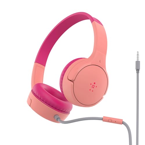 Belkin Sound Form Mini On-Ear-Kopfhörer mit Kabel für Kinder, Mit integriertem Mikrofon für die Schule, Für Reisen, Zum Spielen, Für Geräte mit 3,5-mm-Klinkenanschluss, Rosa, One Size von Belkin