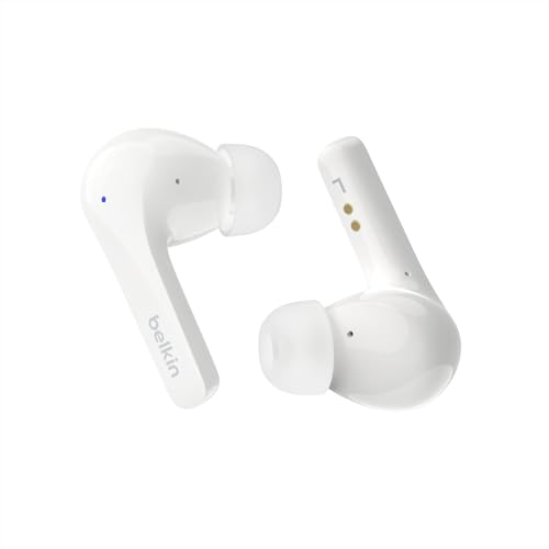 Belkin SoundForm™ Motion True Wireless In-Ear-Kopfhörer, Noise Cancelling, kabelloses Ladecase, 2 Mikrofone, Spritzwasserschutz, Schutzart IPX5, Bluetooth-Earbuds für iPhone, Samsung – Weiß von Belkin