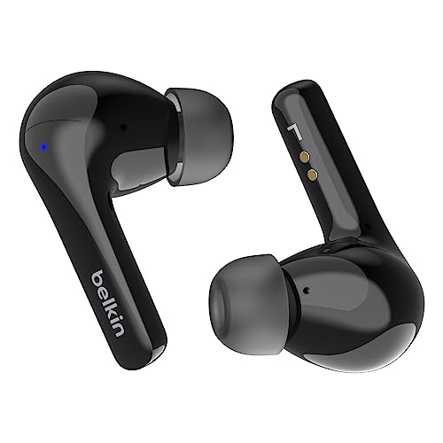 Belkin SoundForm™ Motion True Wireless In-Ear-Kopfhörer, Noise Cancelling, kabelloses Ladecase, 2 Mikrofone, Spritzwasserschutz der Schutzart IPX5, Bluetooth-Earbuds für iPhone, Samsung – Schwarz von Belkin