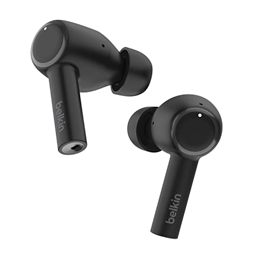 Belkin SoundForm™ Pulse In-Ear-Kopfhörer mit Geräuschunterdrückung, kabelloses Ladecase, 3 Mikrofone je Ohrhörer, Spritzwasserschutz (Schutzart IPX5), Bluetooth-Kopfhörer für iPhone, Samsung – Schwarz von Belkin