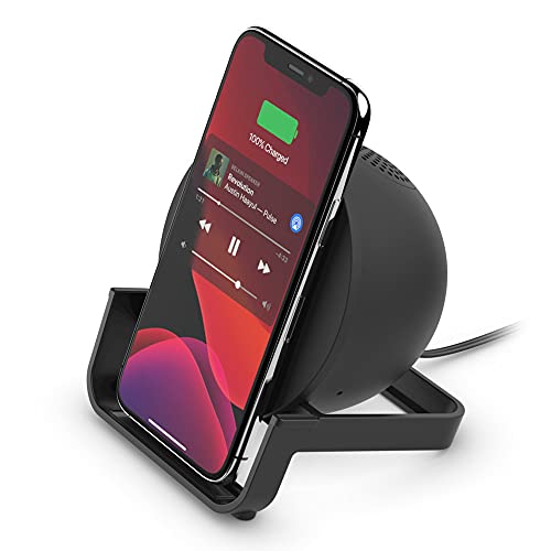 Belkin SoundForm Charge, drahtloses Ladegerät mit Lautsprecher, Bluetooth Speaker mit drahtlosem Ladeständer; laden und gleichzeitig Musik hören, Videos streamen und Videogespräche führen – Schwarz von Belkin