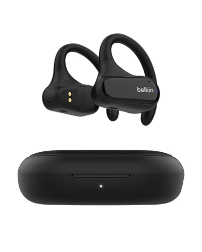 Belkin SoundForm ClearFit kabelloser Open-Ear Kopfhörer, Leichter, bequemer Sportkopfhörer, Kopfhörer kabellos Bluetooth und wasserfest nach Schutzart IPX5, zum Wandern, Radfahren, Joggen – Schwarz von Belkin