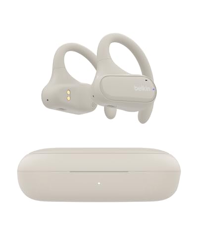 Belkin SoundForm ClearFit kabelloser Open-Ear Kopfhörer, leichter, bequemer Sportkopfhörer, Kopfhörer kabellos Bluetooth und wasserfest nach Schutzart IPX5, zum Wandern, Radfahren, Joggen – Sandfarben von Belkin