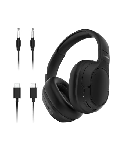 Belkin SoundForm Isolate Noise Cancelling Kopfhörer kabellos Bluetooth Kopfhörer, Headset mit Mikrofon, Over-Ear-Kopfhörer mit 60 Stunden Wiedergabe, tiefer Bass, CloudCushion Hörmuscheln – Schwarz von Belkin