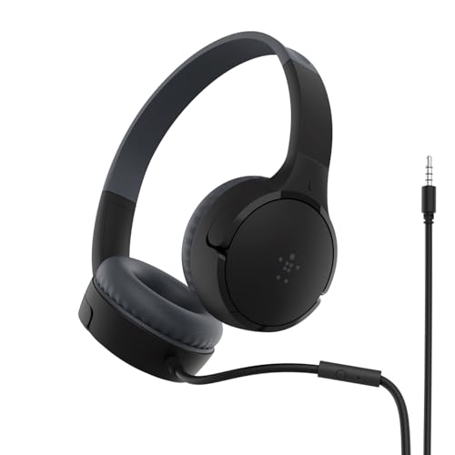 Belkin SoundForm Mini On-Ear-Kopfhörer mit Kabel für Kinder, Over-Ear-Headset mit integriertem Mikrofon für die Schule, für Reisen und zum Spielen, für Geräte mit 3,5-mm-Klinkenanschluss - Schwarz von Belkin