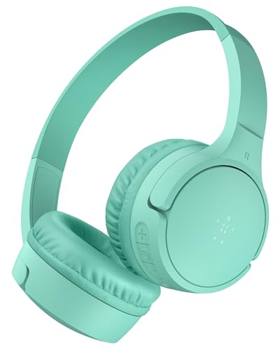 Belkin SoundForm Mini kabelloser Kinderkopfhörer mit integriertem Mikrofon und lustigen Aufklebern, 30 Std. Wiedergabe – Over-Ear-Kopfhörer für Unterricht, Ferien, iPhone, iPad, Galaxy – Mint von Belkin