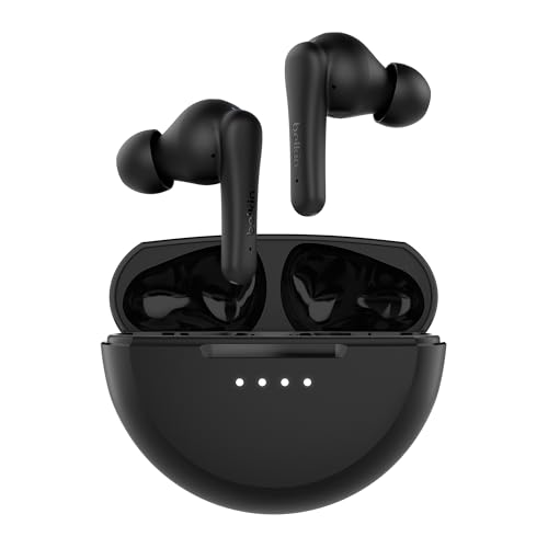 Belkin SoundForm Rhythm True Wireless In Ear Kopfhörer kabellos, integriertes Mikro, Schnellladen mit USB-C, 28 Std. Akkulaufzeit, wasserfest nach IPX5, für iPhone, iPad, Galaxy, Pixel usw. – Schwarz von Belkin