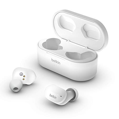 Belkin SoundForm True Wireless In-Ear-Kopfhörer (Bluetooth-Ohrhörer für iPhone, Geräte von Samsung und Google, Touchbedienung, Ladecase, 24 Std. Abspielzeit, Geräuschisolierung, schweißfest) – Weiß von Belkin