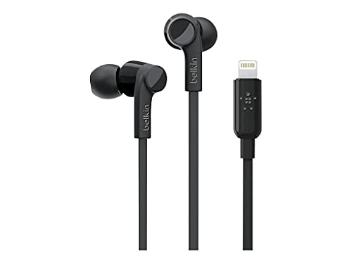 Belkin SoundForm iPhone Kopfhörer mit Lightning Connector (Lightning-Ohrhörer für iPhone 13, 13 Pro, 13 Pro Max, 13 mini, 12, 12 Pro, 12 Pro Max, 12 mini, 11, XS, X, SE, 8 Plus, 8, 7), Schwarz von Belkin