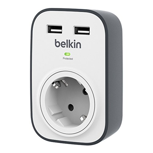Belkin SurgeCube USB-Steckdose und Überspannungsschutz, 1 Weg/1 Stecker mit Überspannungsschutz, geschützter Stecker mit USB-Steckplätzen x 2 (2,4 A), Weiß von Belkin