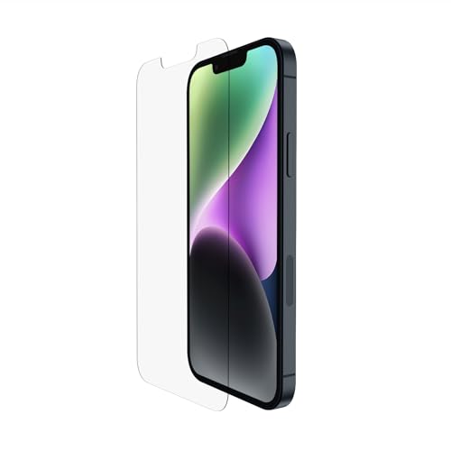 Belkin TemperedGlass iPhone 14, 13, 13 Pro Displayschutz, antimikrobielle Beschichtung, einfache blasenfreie Aufbringung mit enthaltener Positionierungsschale, in Tests nachgewiesener Härtegrad von 9H von Belkin