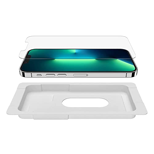 Belkin TemperedGlass iPhone 14, 13, 13 Pro Displayschutz, antimikrobielle Beschichtung, einfache blasenfreie Aufbringung mit enthaltener Positionierungsschale, in Tests nachgewiesener Härtegrad von 9H von Belkin