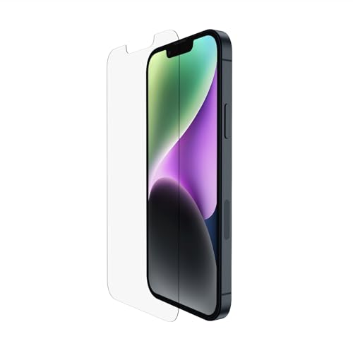 Belkin TemperedGlass iPhone 14, 13, 13 Pro Displayschutz, antimikrobielle Beschichtung, einfache blasenfreie Aufbringung mit enthaltener Positionierungsschale, in Tests nachgewiesener Härtegrad von 9H von Belkin