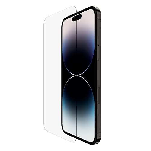 Belkin TemperedGlass iPhone 14 Pro Max Displayschutz, einfache, blasenfreie Applikation mit dem enthaltenen Rahmen, nachgewiesener Härtegrad von 9H, kratzfeste Display-Schutzfolie von Belkin