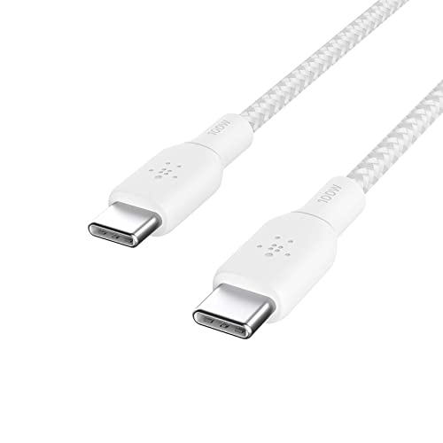 Belkin USB-C/USB-C-Kabel, 100 W Power Delivery USB-IF-zertifiziertes 2.0-USB-C-Ladekabel mit doppelt geflochtenem Nylonmantel für iPhone 15, iPad Pro, MacBook, Galaxy S24, Pixel, Mehr, 2 m - Weiß von Belkin