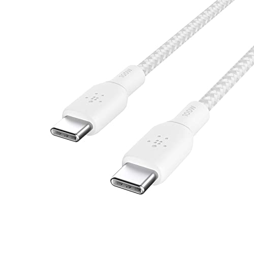 Belkin USB-C/USB-C-Kabel, 100 W Power Delivery USB-IF-zertifiziertes 2.0-USB-C-Ladekabel mit doppelt geflochtenem Nylonmantel für iPhone 15, iPad Pro, MacBook, Galaxy S24, Pixel, Mehr, 3 m - Weiß von Belkin