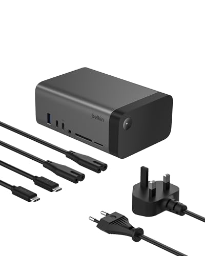 Belkin USB-C 11-in-1 Pro GaN Docking Station (150 W), USB Verteiler mit Anschlüssen für USB-C, USB-A, Ethernet, SD, MicroSD, 3,5-mm-Klinke und 4K-HDMI für 3 Monitore – kompatibel mit MacBook Pro usw. von Belkin