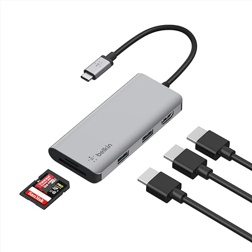 Belkin USB C Hub, 5 in 1 MultiPort Adapter Dock mit 4K HDMI, 2 x USB A 3.1, SD-Kartensteckplatz und microSD für MacBook Pro, Air, iPad Pro, XPS und mehr, PVC002 von Belkin