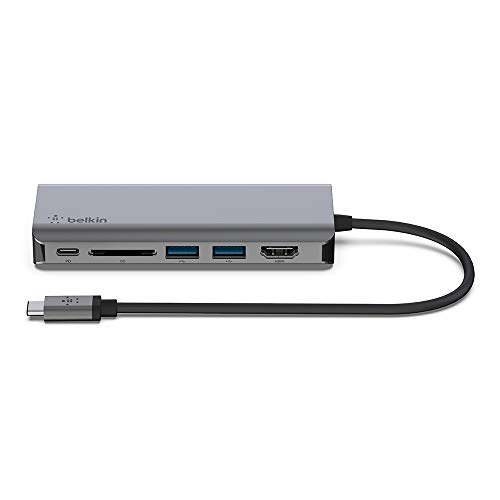 Belkin USB-C-Hub, 6-in-1-MultiPort-Adapter-Dock mit 4K-HDMI, USB-C und 100 W zum Laden (Passthrough), 2x USB A, Gigabit-Ethernet und SD-Steckplatz für Geräte wie Macbook Pro, Air, iPad Pro und XPS von Belkin