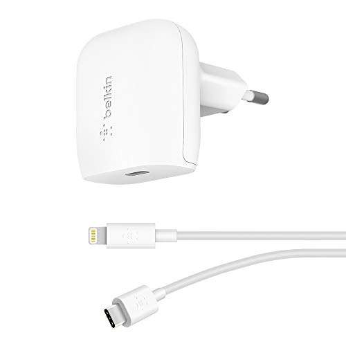 Belkin USB-C-Ladegerät, 18 W, mit 1,2-m-USB-C-/Lightning-Kabel (Schnellladegerät für iPhone 13, 13 Pro, 13 Pro Max, 13 mini, 12, 12 Pro/Pro Max, 12 mini, iPad Air 2020) von Belkin