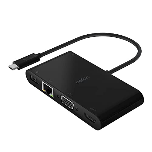 Belkin USB-C-Multimedia-Adapter (USB-C-Hub mit VGA, 4K HDMI, USB 3.0, Ethernet-Ports) mit 100 W Leistung für Geräte wie MacBook Pro, iPad Pro, Surface Pro und Chromebook von Belkin