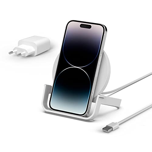 Belkin drahtloser BoostCharge Ladeständer, 10 W (Qi-zertifiziertes schnelles drahtloses Ladegerät für das iPhone oder Geräte von Herstellern wie Samsung und Google), Weiß von Belkin