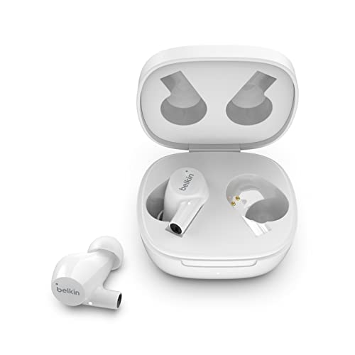 Belkin drahtloser SoundForm Rise True Wireless Bluetooth 5.2 In-Ear-Kopfhörer mit Ladecase, Schweiß- und Spritzwasserschutz nach Schutzart IPX5, tiefer Bass für iPhone, Galaxy, Pixel usw. – Weiß von Belkin