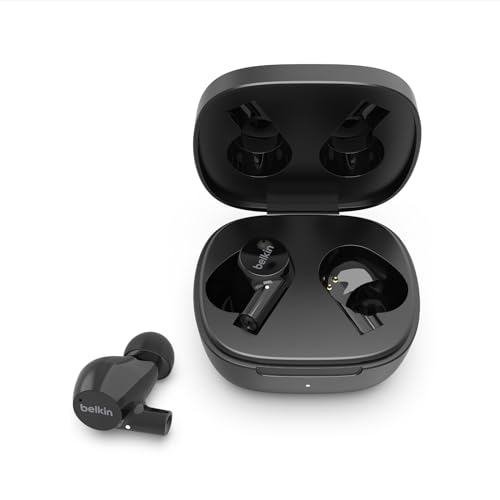 Belkin drahtloser SoundForm Rise True Wireless Bluetooth 5.2 In-Ear-Kopfhörer mit Ladecase, Schweiß- und Wasserschutz nach Schutzart IPX5, tiefer Bass für iPhone, Galaxy, Pixel usw. – Schwarz von Belkin