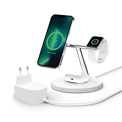 Belkin drahtloses MagSafe 3-in-1-Ladegerät, ladestation 15 W, schnelles Laden für das iPhone und die AppleWatch, Laden der AirPods, Ladestation für iPhone 15, 14, 13, Apple Watch von Belkin