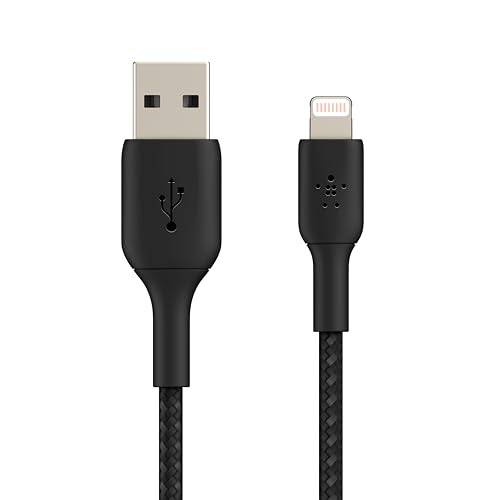 Belkin geflochtenes Lightning-Kabel (Boost Charge Lightning-/USB-Kabel für iPhone, iPad, AirPods) MFi-zertifiziertes iPhone-Ladekabel, geflochtenes Lightning-Kabel (15 cm, Schwarz) von Belkin