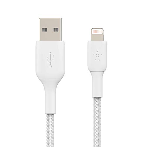 Belkin geflochtenes Lightning-Kabel (Boost Charge Lightning-/USB-Kabel für iPhone, iPad, AirPods) MFi-zertifiziertes iPhone-Ladekabel, geflochtenes Lightning-Kabel (15 cm, Weiß) von Belkin