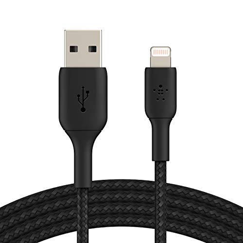 Belkin geflochtenes Lightning-Kabel (Boost Charge Lightning-/USB-Kabel für iPhone, iPad, AirPods) MFi-zertifiziertes iPhone-Ladekabel, geflochtenes Lightning-Kabel (3 m, Schwarz) von Belkin