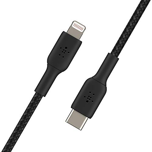 Belkin geflochtenes USB-C-/Lightning-Kabel (iPhone-Kabel zum Schnellladen für das iPhone 14 oder ältere Modelle) Boost Charge MFi-zertifiziertes iPhone USB-C-Kabel (1 m, Schwarz) von Belkin