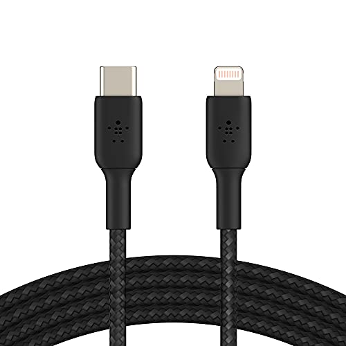 Belkin geflochtenes USB-C-/Lightning-Kabel (iPhone-Kabel zum Schnellladen für das iPhone 14 oder ältere Modelle) Boost Charge MFi-zertifiziertes iPhone USB-C-Kabel (2 m, Schwarz) von Belkin