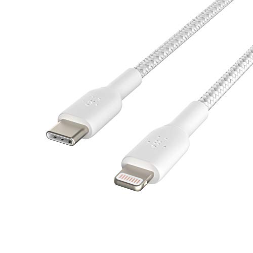 Belkin geflochtenes USB-C-/Lightning-Kabel (iPhone-Kabel zum Schnellladen für das iPhone 14 oder ältere Modelle) Boost Charge MFi-zertifiziertes iPhone USB-C-Kabel (2 m, Weiß) von Belkin