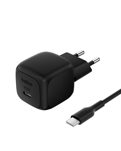 Belkin kompaktes USB Ladegerät (45 W) mit USB-C-/USB-C-Kabel, Schnellladen für Apple iPhone 16, 15, 14, Plus, Pro, Pro Max, Samsung Galaxy S25-Serie, S24, Pixel 9, iPad, AirPods – Schwarz von Belkin