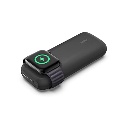 Belkin schnelles kabelloses Ladegerät Apple Watch Powerbank 10K mit 30-cm-USB-C/USB-C-Kabel, 33% schnelleres Laden der Apple Watch Ultra 8/7 und des iPhone 14/13, 20 W USB-C Power Delivery – Schwarz von Belkin