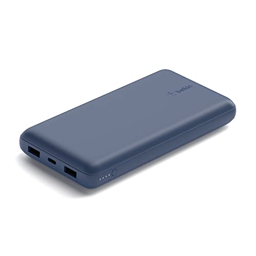 Belkin tragbares USB-C-Ladegerät, 20.000mAh, 20K Powerbank mit USB-C-Ein-/Ausgang und 2 USB-A-Anschlüssen mit USB-C/USB-A-Kabel für iPhone, Galaxy, Pixel, iPad, AirPods und andere Geräte – Blau von Belkin